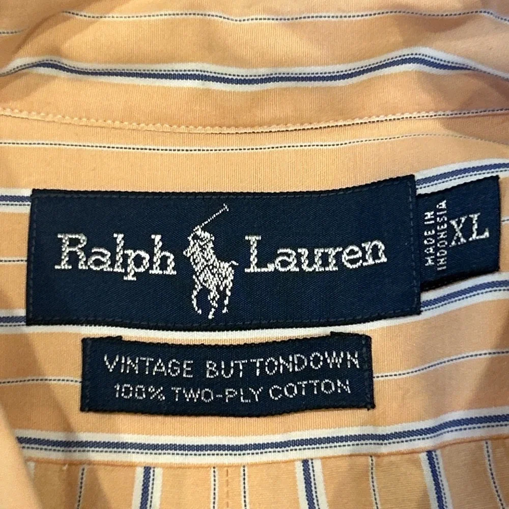 Ralph‎ Lauren Vintage Buttondown Men XL Orange Two-Ply Cotton Long Sleeve Shirt